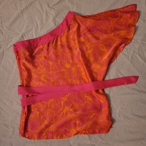 Bebe Pink and Orange One-Shoulder Blouse